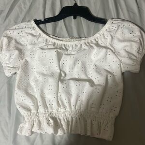 White cropped, off the shoulder cute top